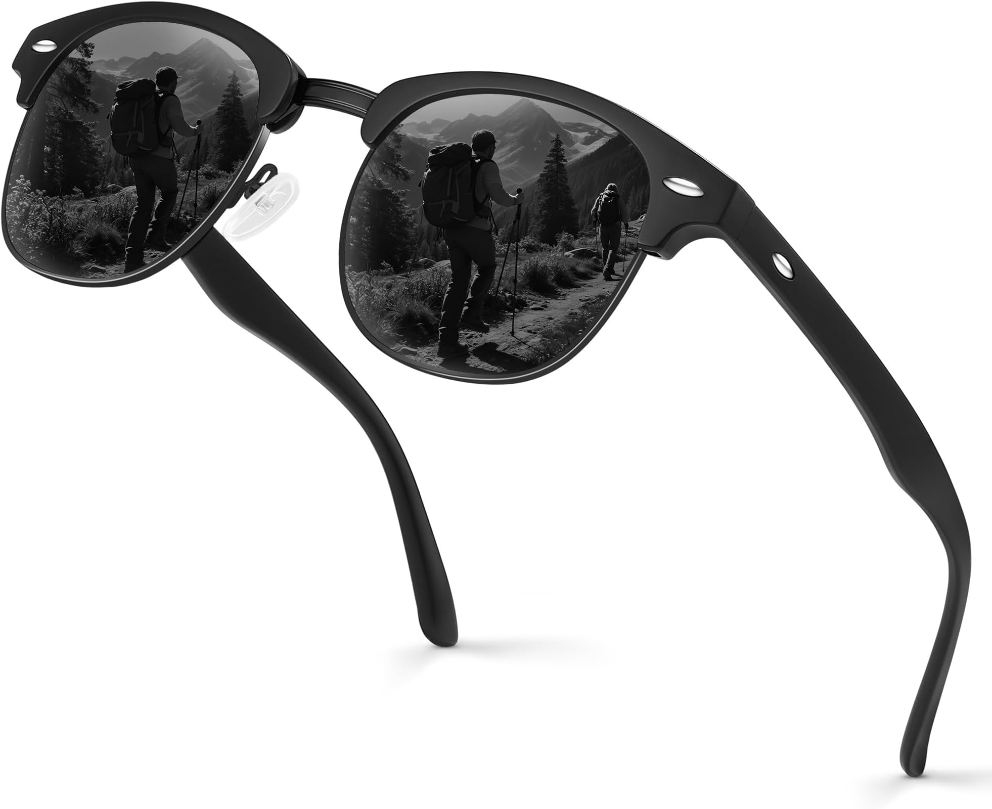 Polarised Sunglasses Mens Womens Half Frame UV400 Protection Sunglasses Classic Retro Black Sun Glasses Unisex Ultra Lightweight Shades For Driving Fishing Cycling