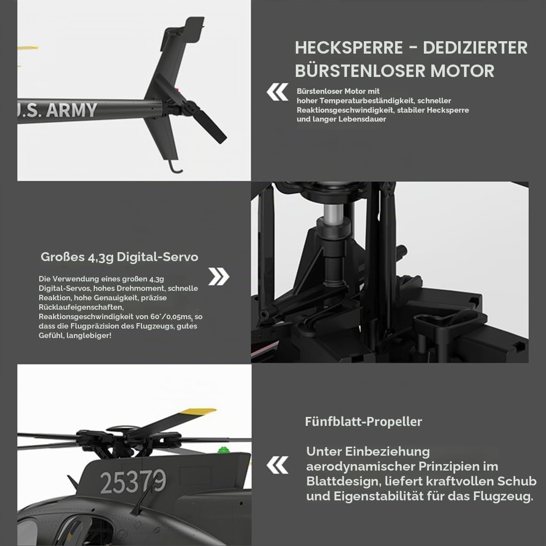 YU Xiang F119S MD500 RC Hubschrauber, 1/16 Intelligenter Helikopter mit GPS-Positionierung & Optical Flow, 6G/3D Kunstflug 9CH RTF Militär Heli Modell für Fortgeschrittene