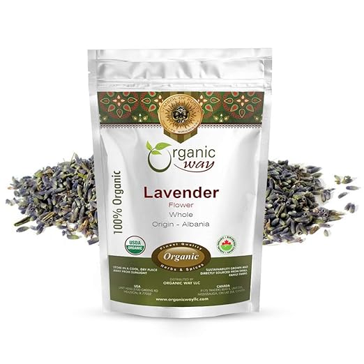 Organic Way Dried Lavender Flower Buds Whole (Lavandula) - European Wild-Harvest | USDA & Kosher Certified | Vegan, Non GMO & Gluten Free | Resealable Bag | 100% Raw from Albania (1/4LBS / 4Oz.)