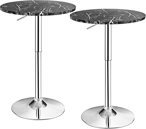 Miniatura 16 de Giantex Mesa redonda de pub ajustable en altura ajustable, mesa de cóctel giratoria de 360° con patas plateadas y base para mesa de bar en casa (4,