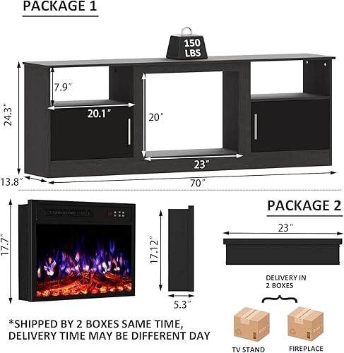 Miniatura 2 de Soporte de TV con chimenea de 70 pulgadas con chimenea eléctrica de 23 pulgadas para televisores de hasta 80 pulgadas, moderno centro de