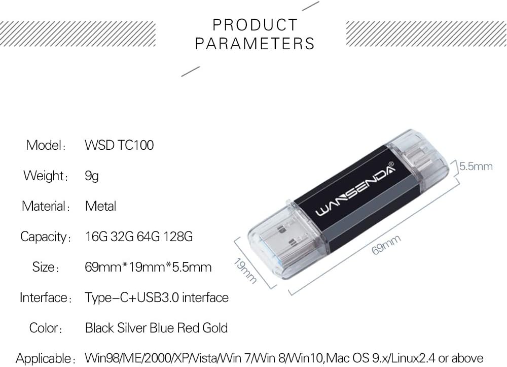 🔥 WANSENDA 512GB Type C USB 3.1 Flash Drive OTG USB C Phone Photo Picture Storage for Android Samsung Phone/Tablet/Computer (Black)