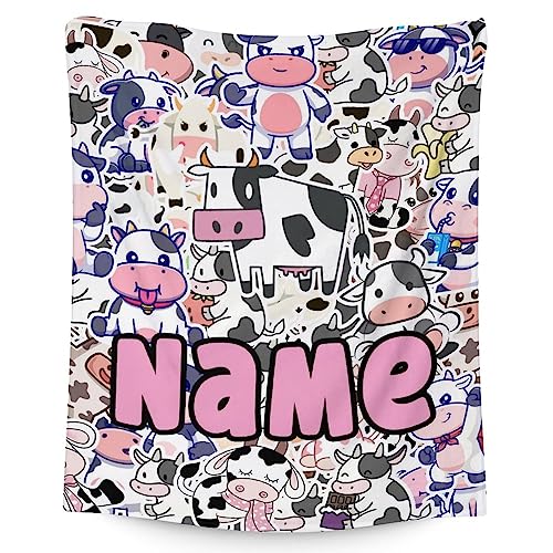 Mercuryelf Custom Cow Throw Blanket - Soft, Fuzzy & Warm - 30x40 Inches Small Blankets for Lap, Crib - Cute Throws Gift for Kids
