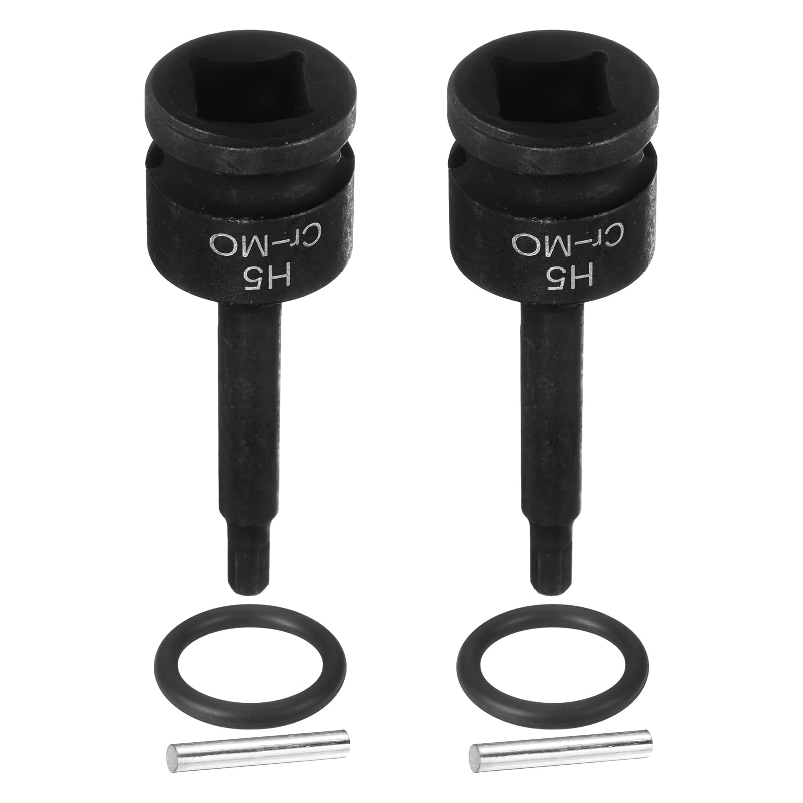 sourcing map 2pcs 1/2" Drive Impact Hex Bit Socket 5mm Metric CR-MO Steel 6-Point Sockets with Cotter Pin for Power Drill Drivers Adapter