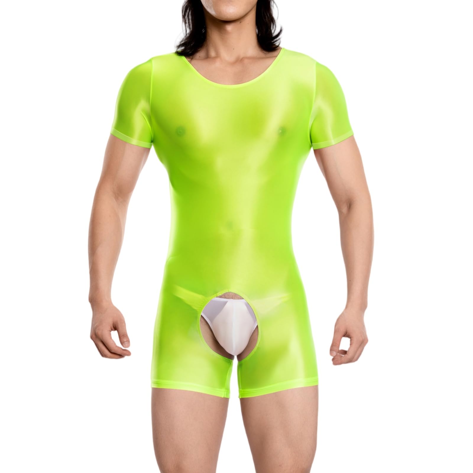 RuiChy Herren Glänzendes Body Kurzarm Fitness Overall Shiny