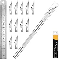 Vista 12 de DIYSELF Cuchillo para manualidades con 10 cuchillas adicionales #11, juego de cuchillos de precisión con regla de acero, cuchillo Exacto