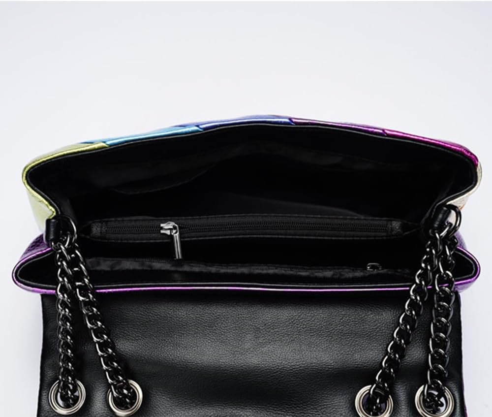 Rejolly Rainbow Stripe Crossbody Shoulder Bag for Women Color Blocking PU Leather Colourful Purse with Chain Strap | PU Leather, with Chain Strap - Image 8