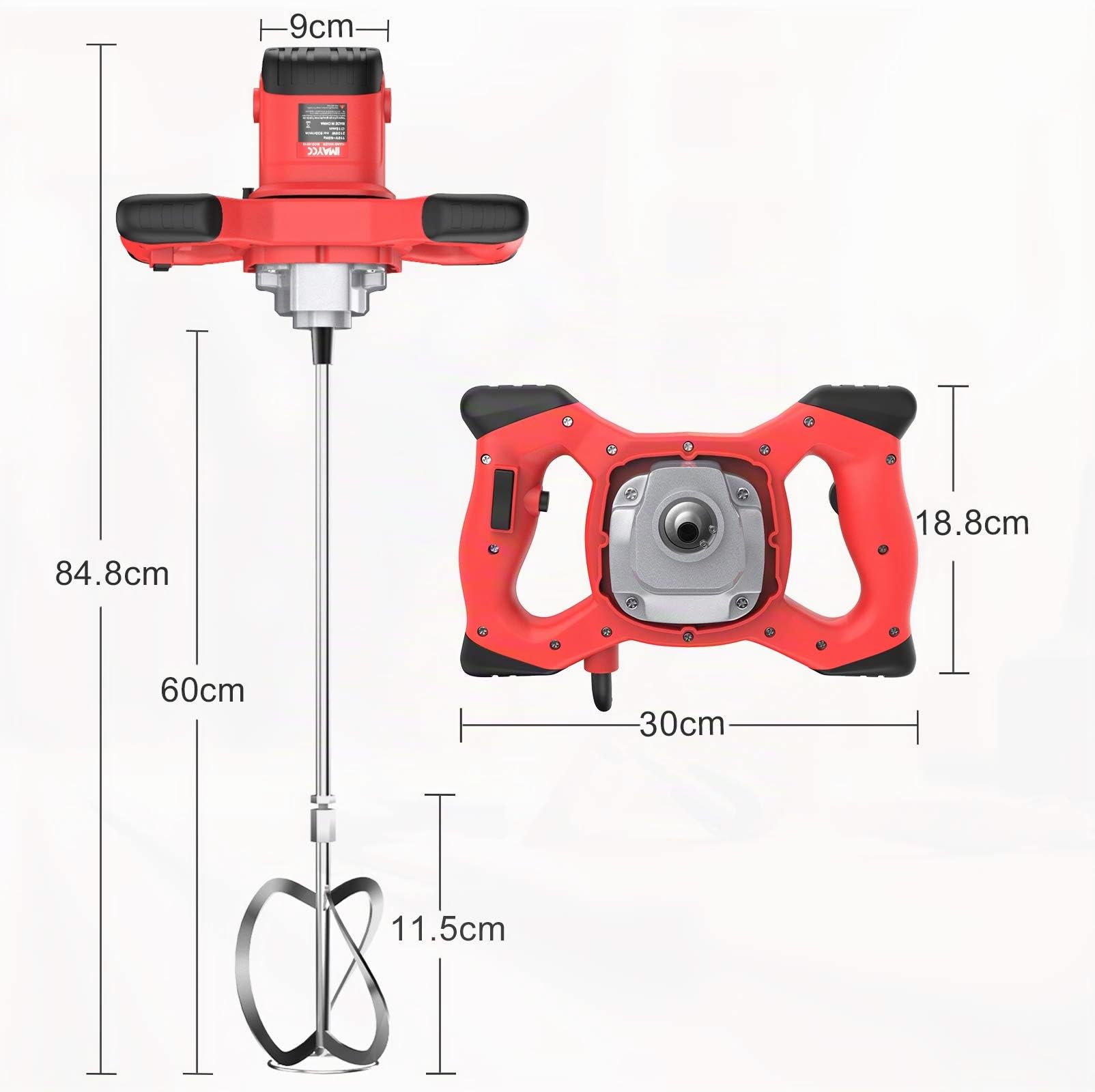 IMAYCC Mélangeur de mortier 2100 W, 270-930 tr/min, 6 vitesses, robinet à béton 220 V, tige spirale M14, mélangeur pour mortier Ø 120 mm, batteur manuel pour nourriture, plâtre, couleur