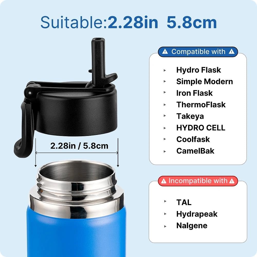 Trinkhalm-Deckel für Hydroflask Weithals-Trinkflasche, 340 - 1,8 l, Ersatzdeckel mit Strohhalm für 5,7 cm Weithalsflaschen, Wasserflaschenzubehör (2 Stück)