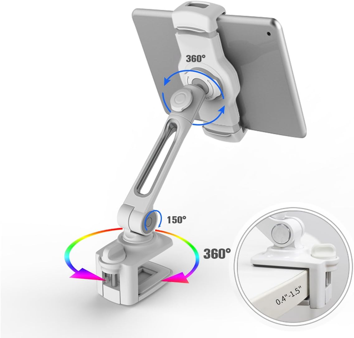 Tablet Stand LARICARE Phone Stand Phone Holder 360 Degree Swivel Aluminum Adjustable Sturdy clamp for Camera, iPad, iPhone, Samsung and Other Smart Phones LD204B(White)