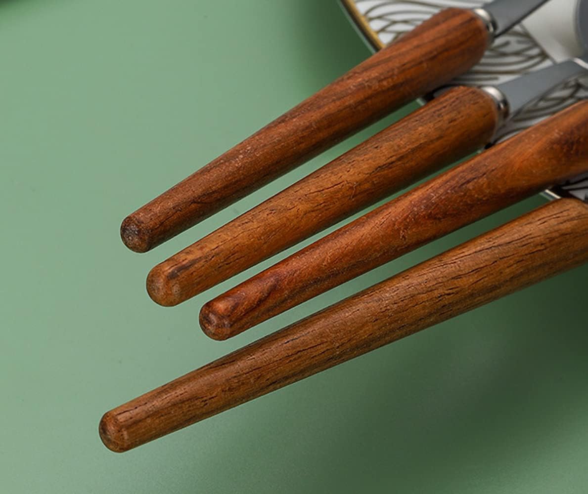 Wood Silverware Set for 6 Premium 18/10 Stainless Steel Flatware Set Solid Wood Handle 24 Piece Wooden Cutlery Utensils Set for Home Kitchen Wedding Restaurant Knives Forks and Spoons