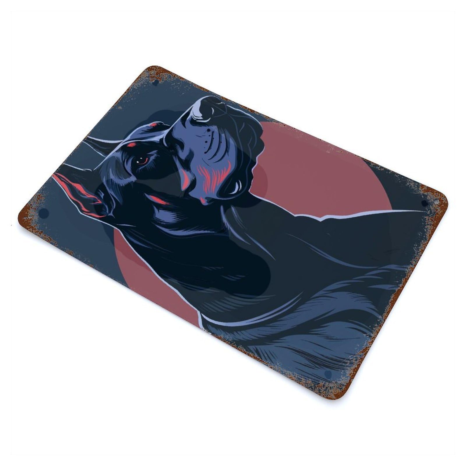 Doberman Pinscher Portrait Illustration Rust Effect Tin Sign 11.8"x7.9", for Bistro, Counter And Cafe Decor, Shabby Chic Decor