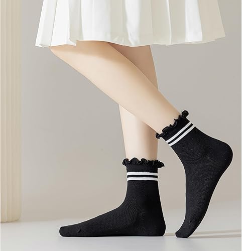 Miniatura 4 de Mcool Mary Womens Socks, Ruffle Turn-Cuff Casual Ankle Socks Breathable Cool Knit Cotton Lettuce Crew Frilly Sock 6 Pack