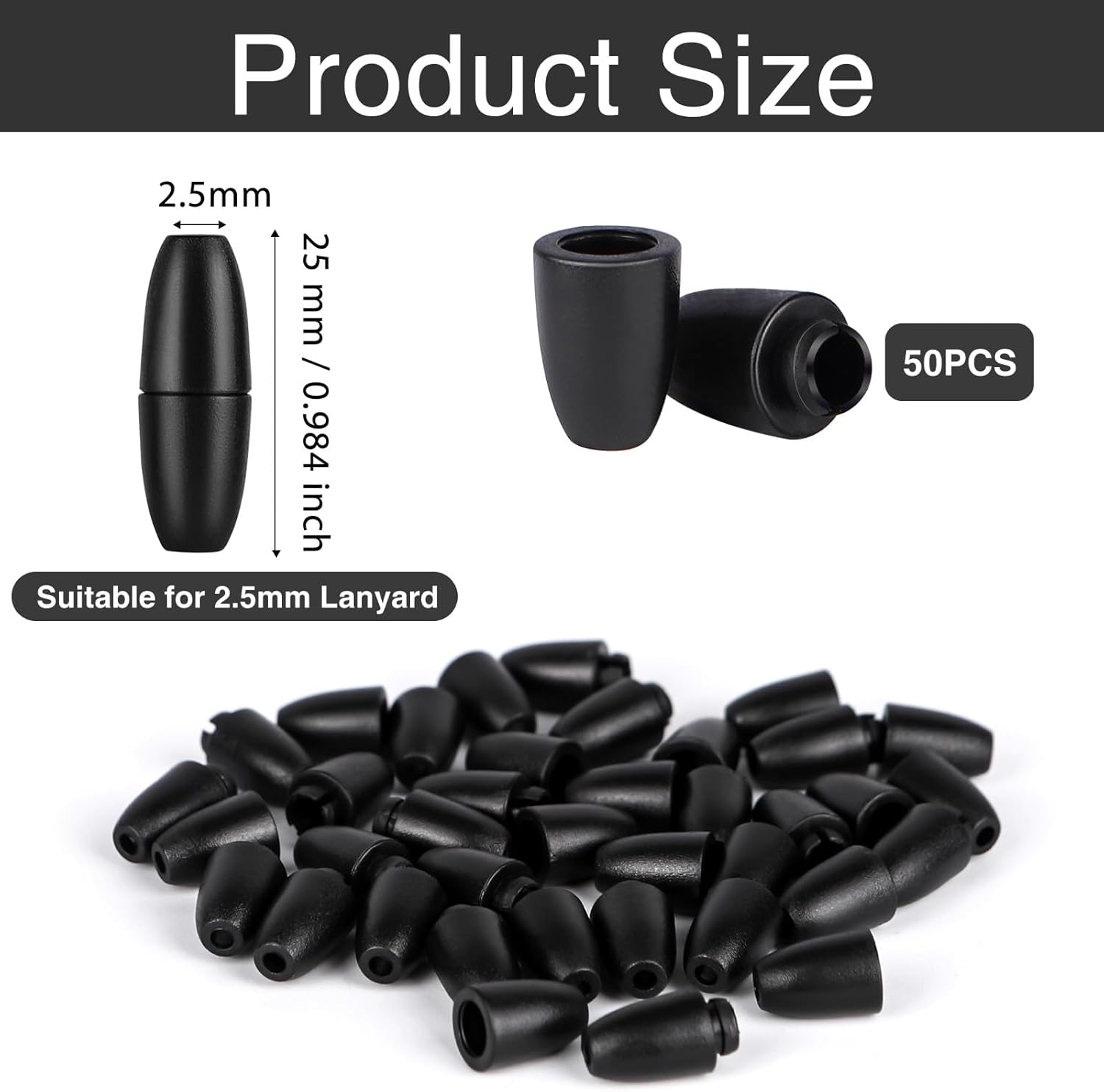 100PCS Breakaway Clasps for Jewelry Making - 25mm Safety Lanyard Clasps, Black Plastic Bead Connectors for Necklace, Bracelet, Keychain,Hangers,Lanyards (Black) - Image 2