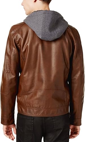 guess men's leather jacket with hood