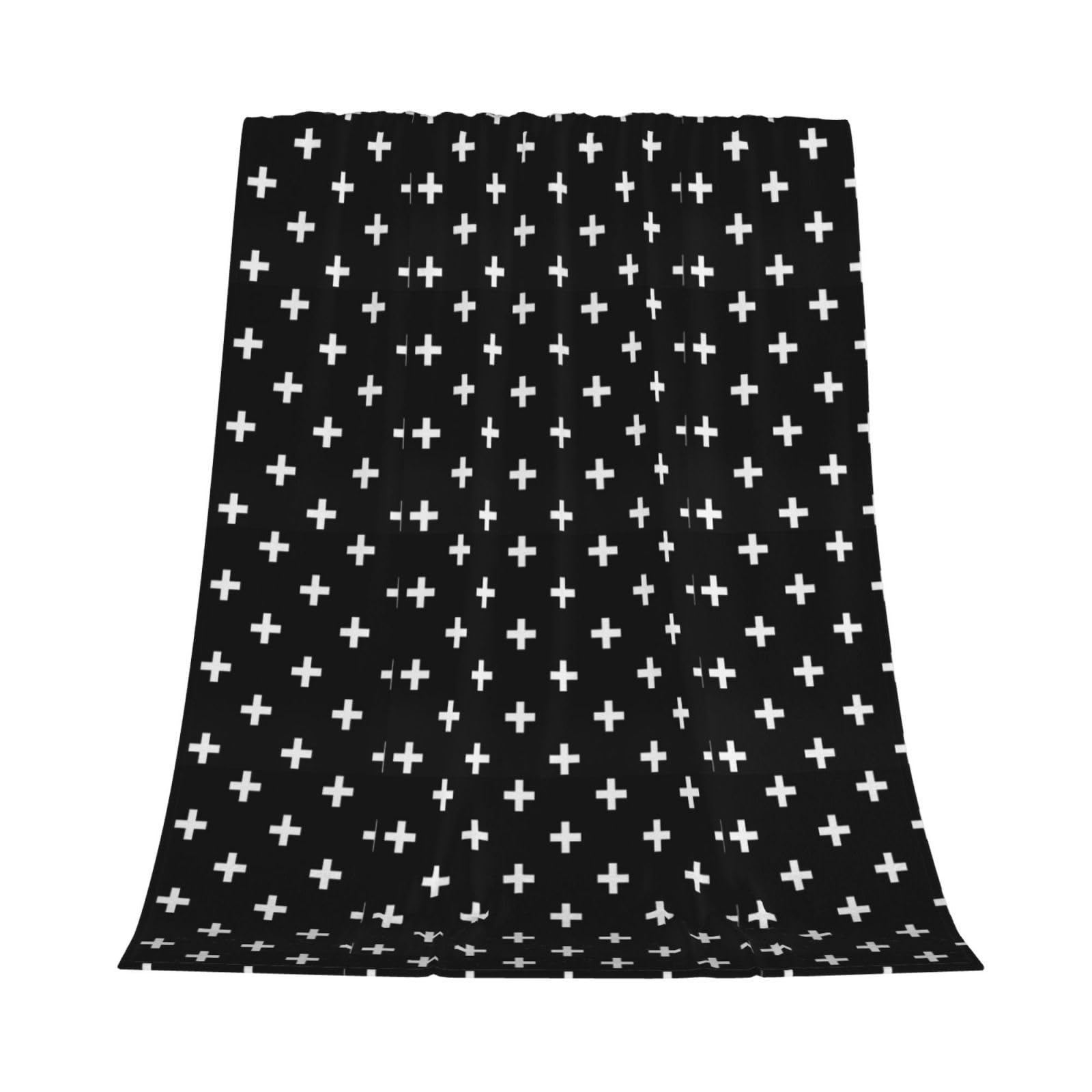 Schwarz Weiß Schweizerkreuz Schwarz,Decke, warme Flanell-Fleece-Plüsch-Überwurfdecke für Bettwäsche, Sofa und Reisen, 152,4 x 203,2 cm
