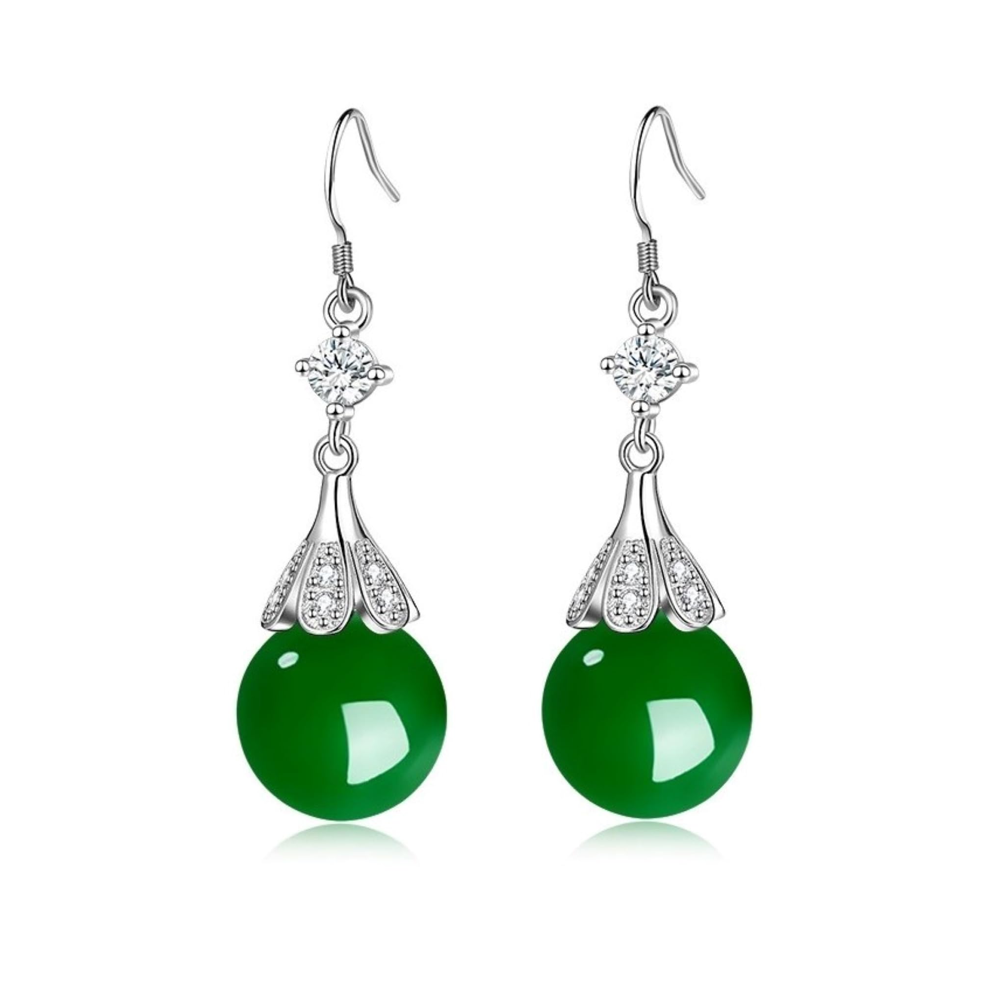 Pendientes Dangle de Gota de Plata de Ley 925, Pendientes Colgantes de Perlas de Agua Dulce/Ónix Verde/Ónix Rojo & Diamante CZ Hipoalergénicas, Joyería Fina para Mujeres Niñas
