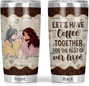ORIWAVE Personalized Girls Besties Tumbler Cup Customized Outfit Hairstyle Name Travel Mug Gift For Coffee Girls Lets Have Coffee Together Women Girlfriend Besties Sister Birthday Friendship Gift