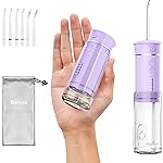 Water Flosser Mini Cordless Portable: 5 Modes Water Dental Floss with Telescopic Water Tank, 6 Tips, IPX7 Waterproof Oral Irrigator for Teeth Cleaning Gums,Orthodontic,Braces Dental Care (Purple)