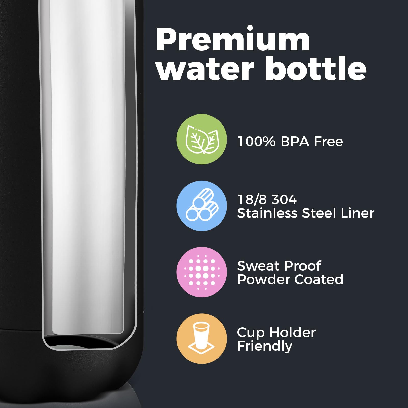 Volhoply 500ml Insulated Stainless Steel Water Bottle, Double Wall Vacuum Flask, Keeps Cold 24h & Hot 12h - Image 4