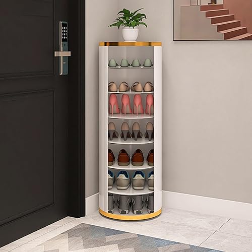 Miniatura 1 de Zapatero redondo creativo de 360, almacenamiento giratorio multifuncional para el hogar, soporte giratorio blanco para zapatos, armario alto moderno