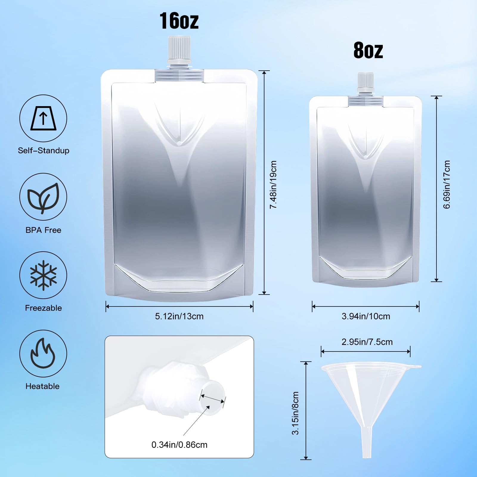 Cloudslucky 16OZ 10PCS Drink Bags, Reusable Spout Pouches with Funnel for Drinking Liquid Beverage Juice,Stand Up Plastic Flasks for Travel Camping Outdoor Sport Concert Events,Leak-Proof Food Grade