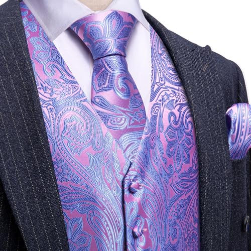 Image of Barry.Wang Men's Suit Vest Formal /Leisure Paisley Jacquard Silk Tie Pocket Square Waistcoat Set Wedding 5PCS