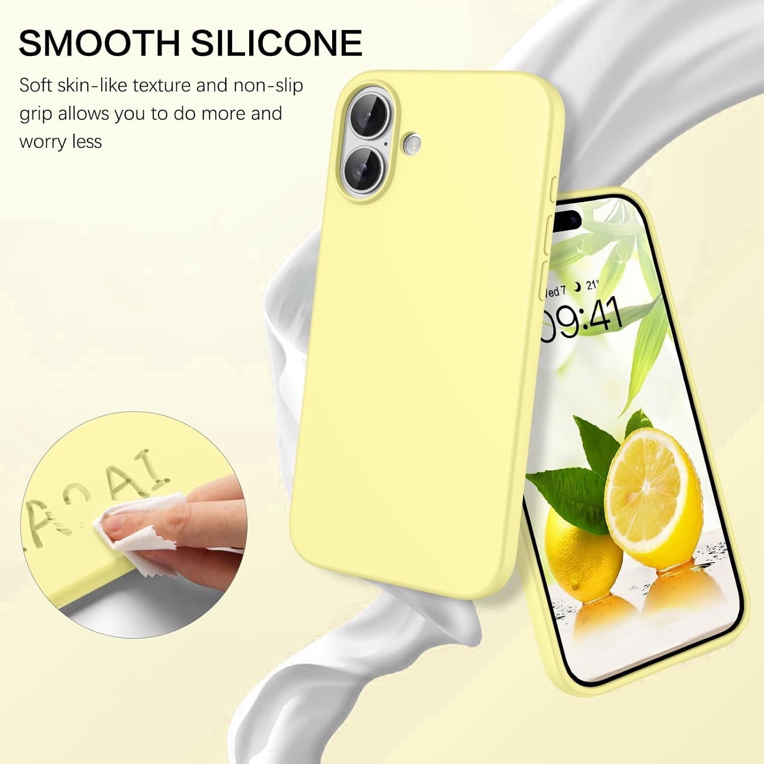 GUAGUA Case for iPhone 16 Yellow Liquid Silicone Soft Gel Rubber Slim Thin Microfiber Lining Cushion Texture Cover, Shockproof Protective Anti-Scratch Phone Case for iPhone 16, Butter Yellow - Image 2