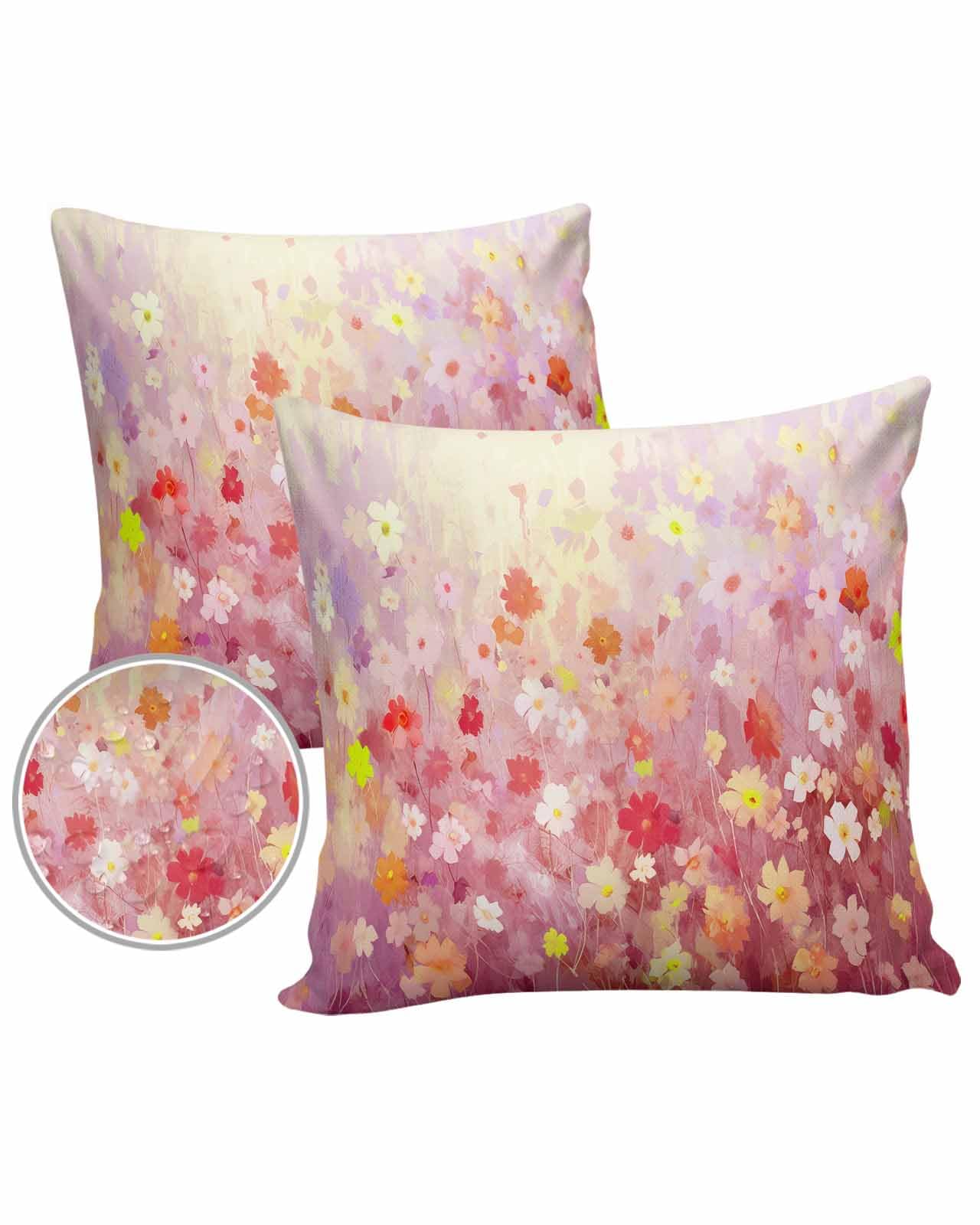 Boanket Outdoor Pillow Covers 20 x 20 in, Orange Spring Floral Waterproof Throw Pillow Cover Set of 2, Summer Daisy Botanical Oil Painting Home Decorative Square Cushion Covers for Patio/Couch/Garden