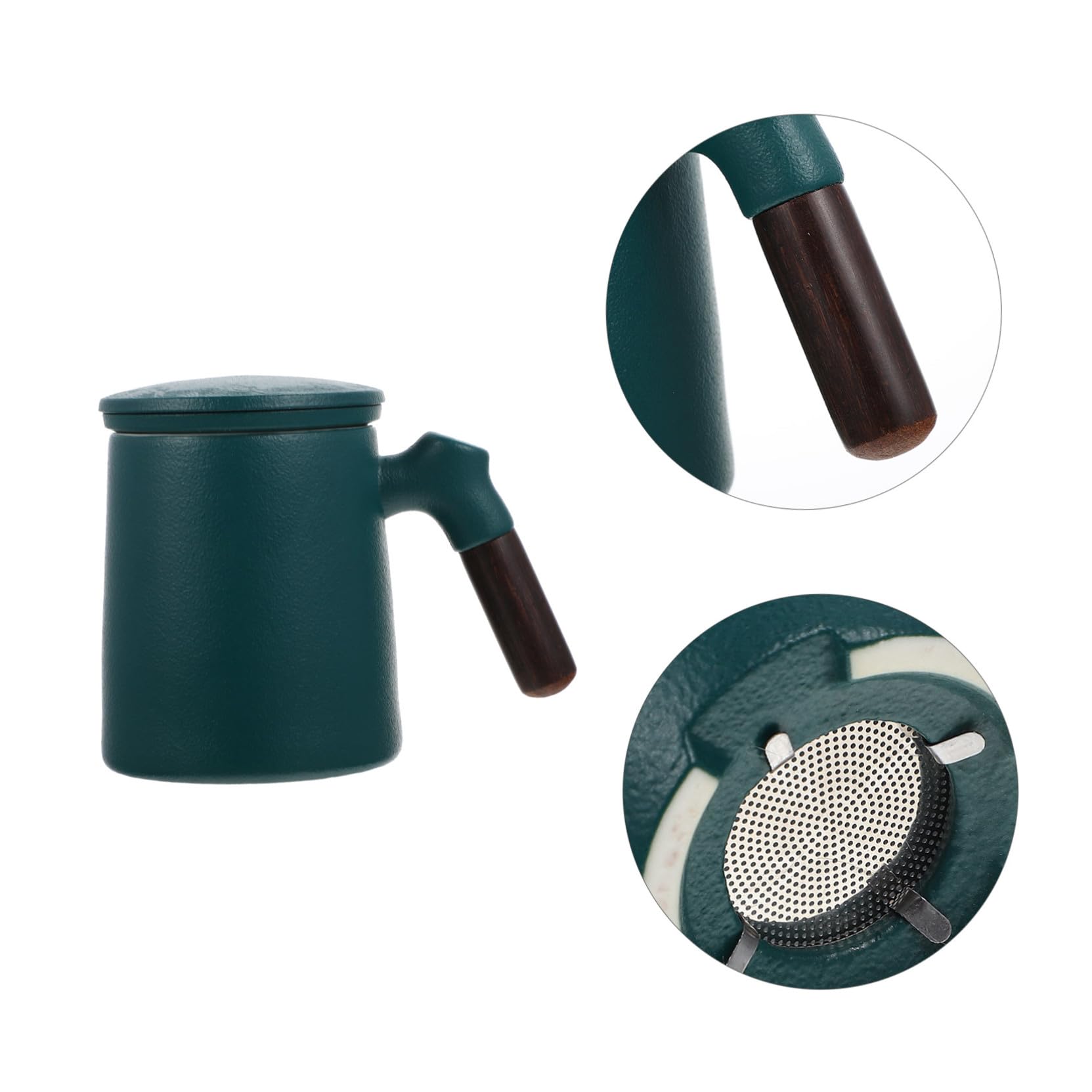 jojofuny Taza de Cerámica para Té con Infusor y Tapa Asa de Madera Capacidad Media Diseño Ligero y Base Antideslizante para Infusiones Caseras y Sueltas