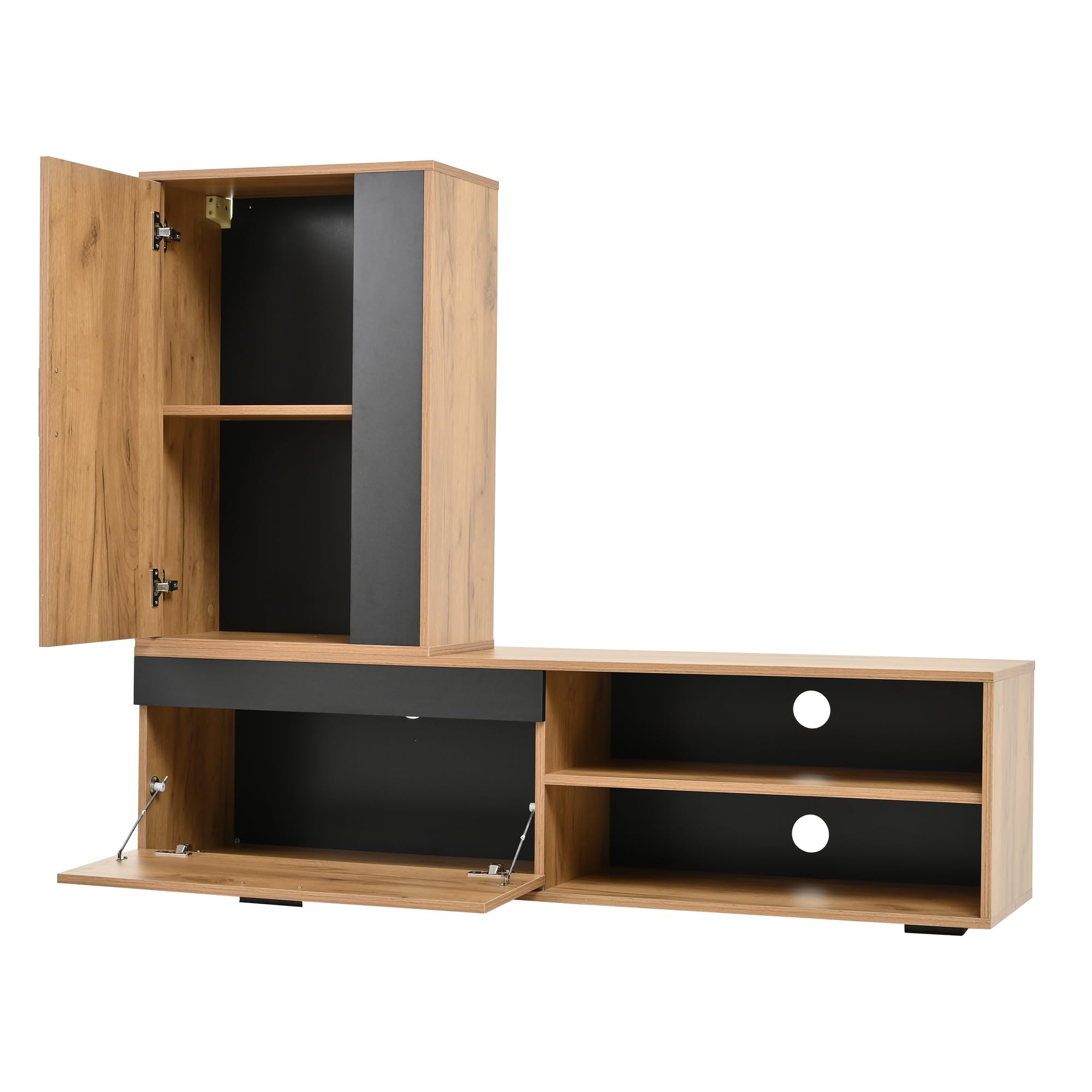 Juego de pared para TV (juego completo, 3 unidades), 140 x 35 x 39 cm, pared multimedia incluye mueble TV, estantería de pie y estantería de pared, juego de muebles de salón, moderno mueble de