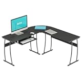 L Shaped Modern Computer Home Office Gaming Desk with Keyboard Tray and Cable Management&comma; Easy Assembly&comma; Black