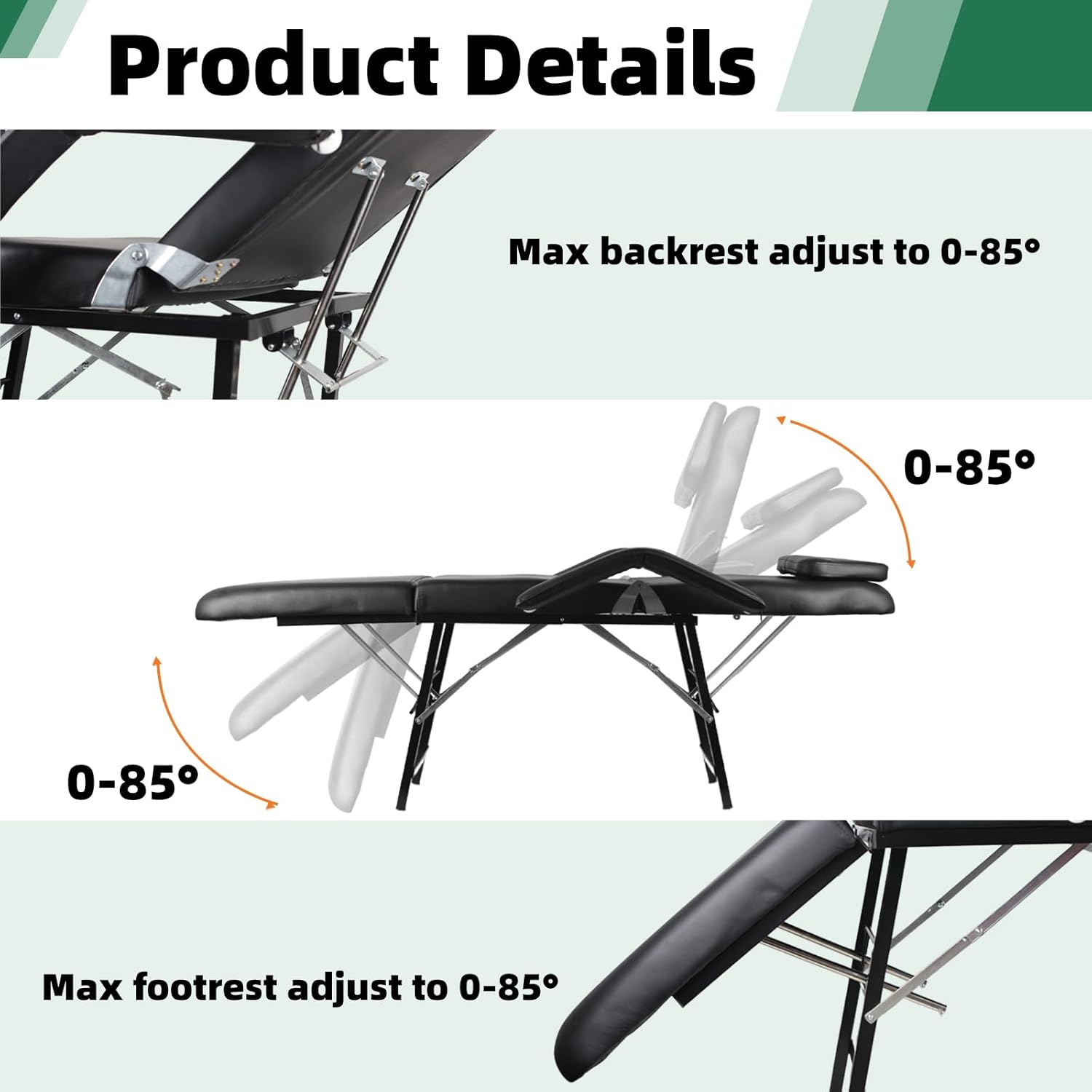 Portable Tattoo Chair, Adjustable Massage Facial Table Bed, 73 Inch Massage Tattoo Chair for Salon Beauty Spa, Folding Spa Bed Table with Carry Case, Black