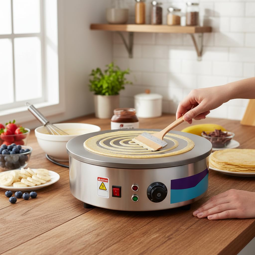 Crêpière, 220V SX-450P 45 cm Plaque Crêpière, Professionnelle Crêpière Pour crêpes, pancakes, omelettes, jambon palaté
