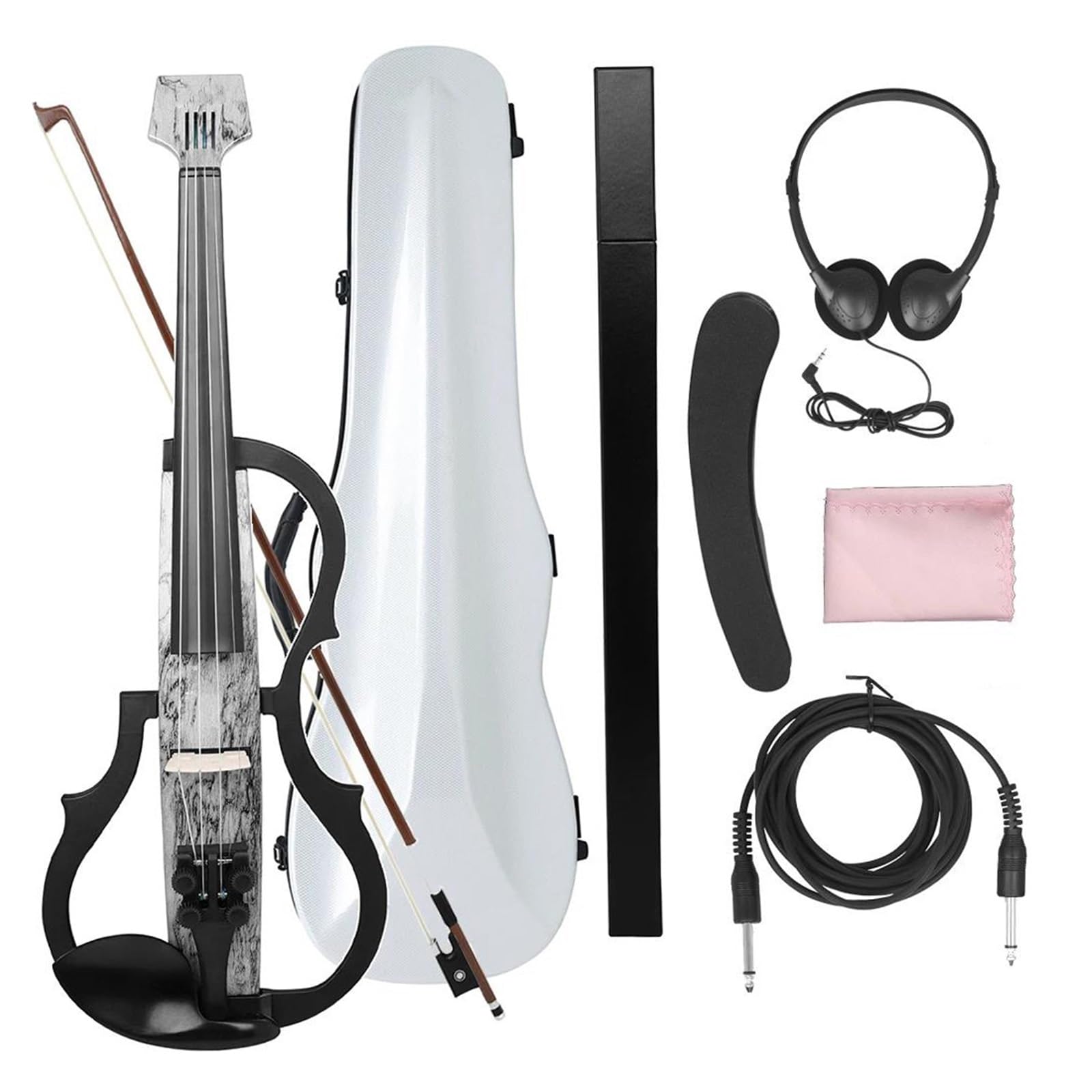Początkujący Skrzypce Skrzypce Elektryczne 4/4 Bez Główki Karbonowe Ze Smyczkiem Kablem Słuchawkowym Podpórką Na Ramię Futerałem I Akcesoriami(Violin Set)