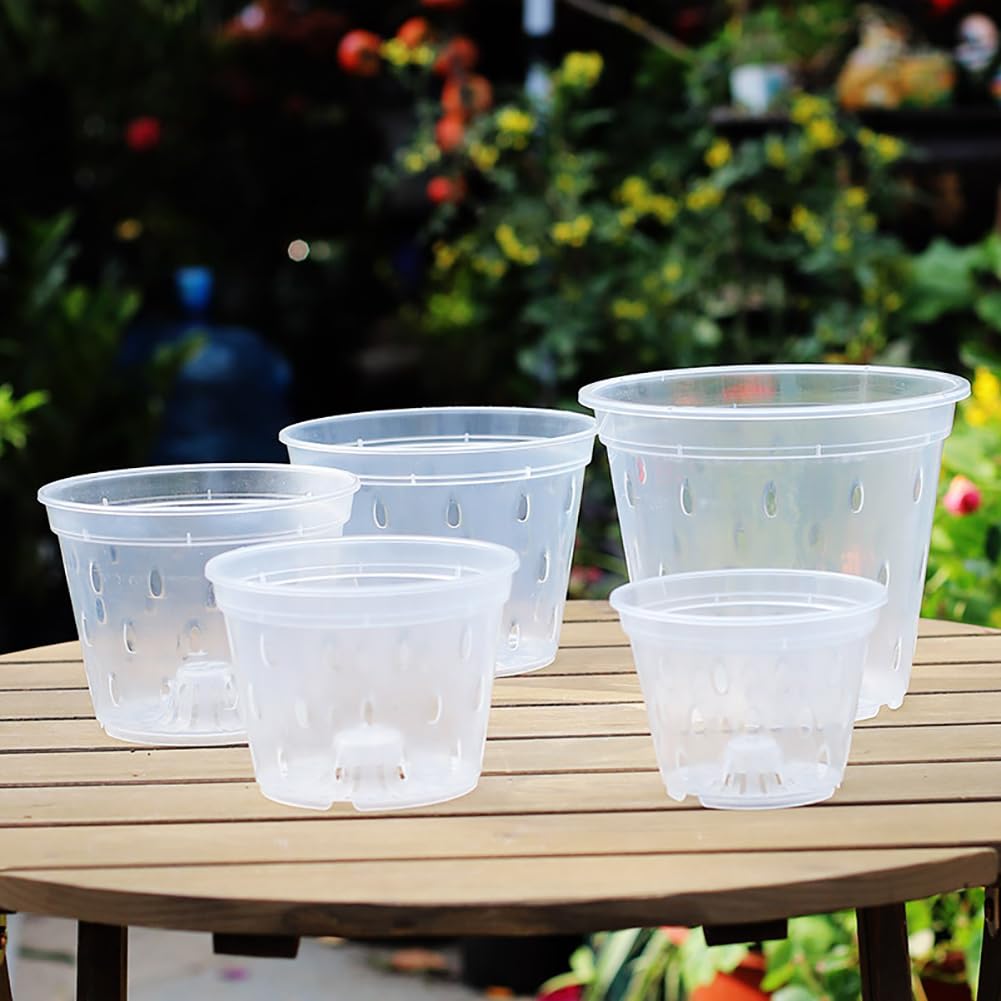 JIHUOO 3 Pcs Plastic Orchid Pots Clear Flower Pots Orchid Nursery Planters Breathable Planter Pots Transparent Plant Pots with Drainage Holes and Saucers 12cm - Image 4