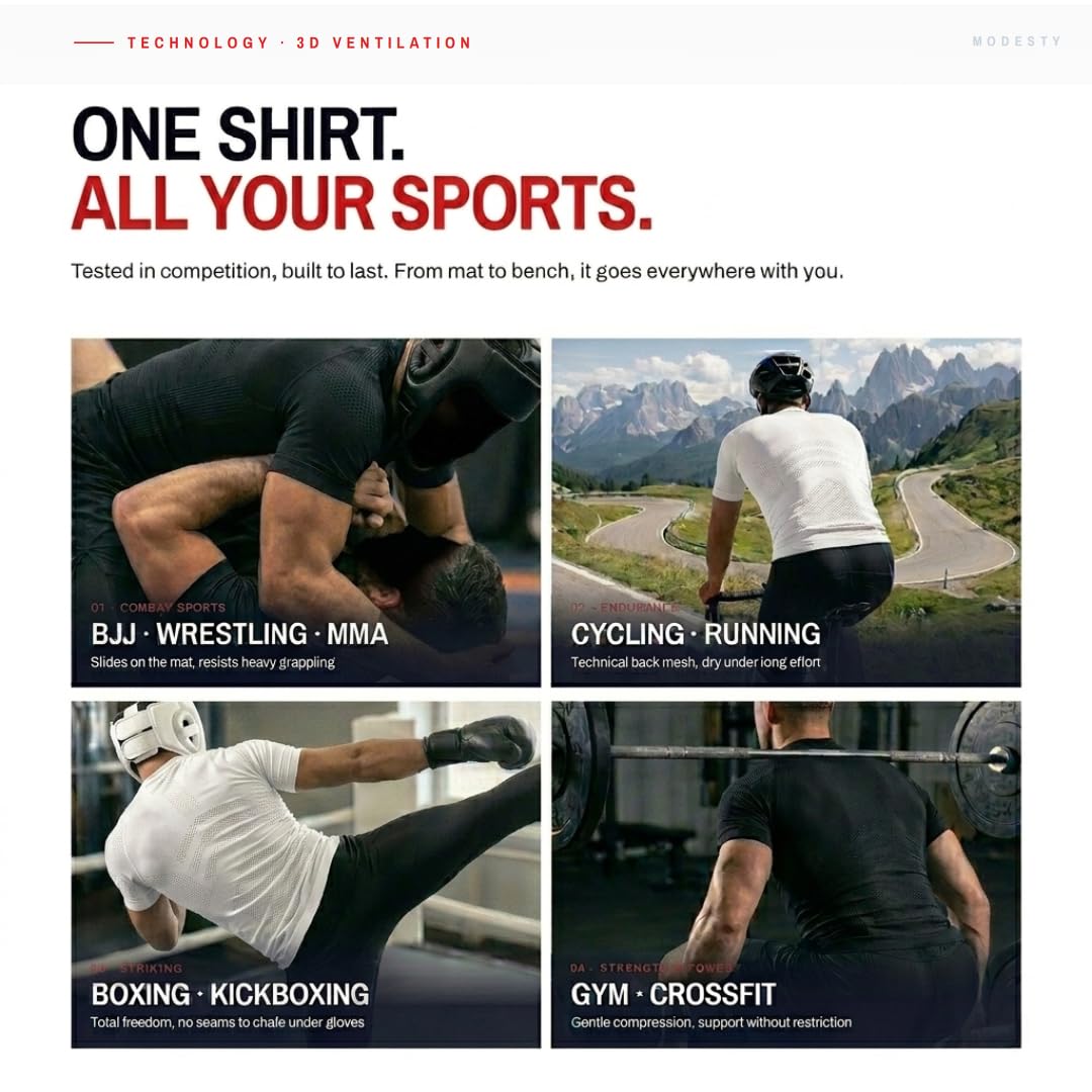 Modesty - Bardzo oddychająca koszulka kompresyjna męska z krótkim rękawem - koszulka sportowa szybkoschnąca oddychająca nylonowa premium, kulturystyka bieganie fitness siłownia jjb zapasy boks MMA