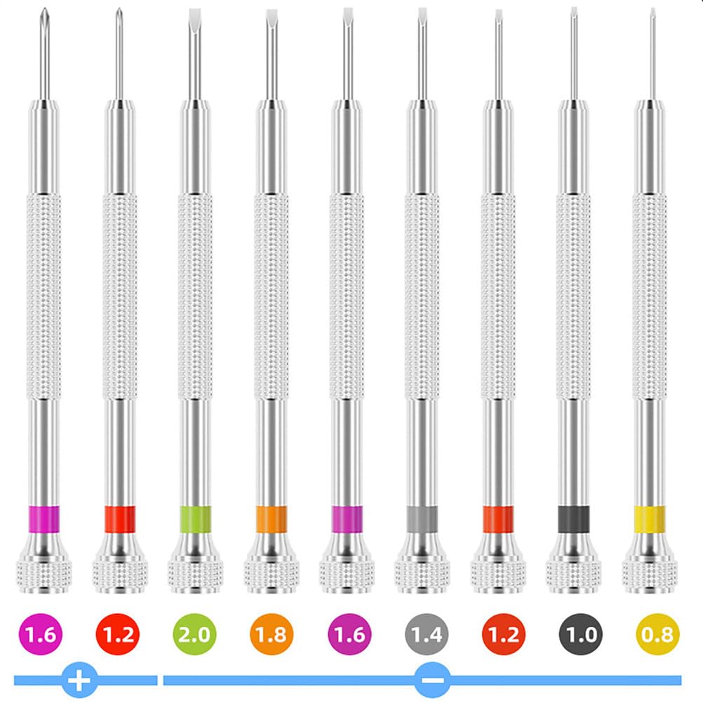 Kit de destornilladores profesionales, herramientas de precisión para reparación de relojes, joyas y gafas, incluye hoja plana y destornilladores ranurados, 0.8mm-2.0mm