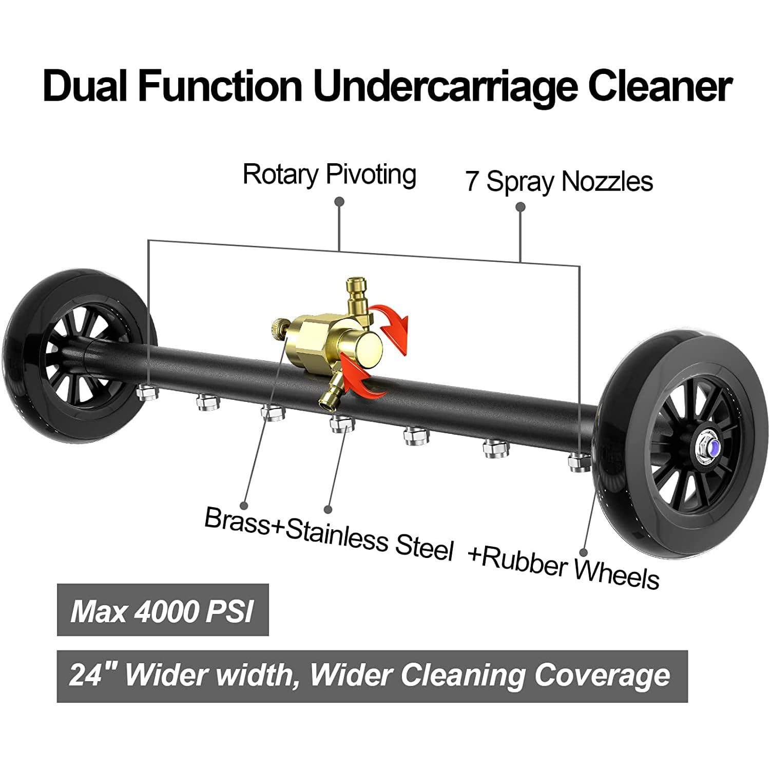 Unterbodenwäsche Auto,Hochdruckreiniger-Chassisreiniger,1/4" Schnellkupplungsverlängerung einsetzen,Gesamtlänge 60 cm,2-in-1 Fahrzeugunterbodenwascher,Mit 3 Verlängerungsstangen
