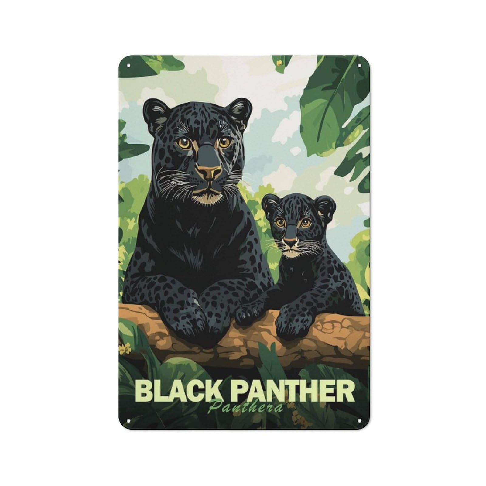 Junmoney Panther Family Retro Metal Sign 30X20cm For Garden Room Or Summerhouse, For Garden Room Decor Fans