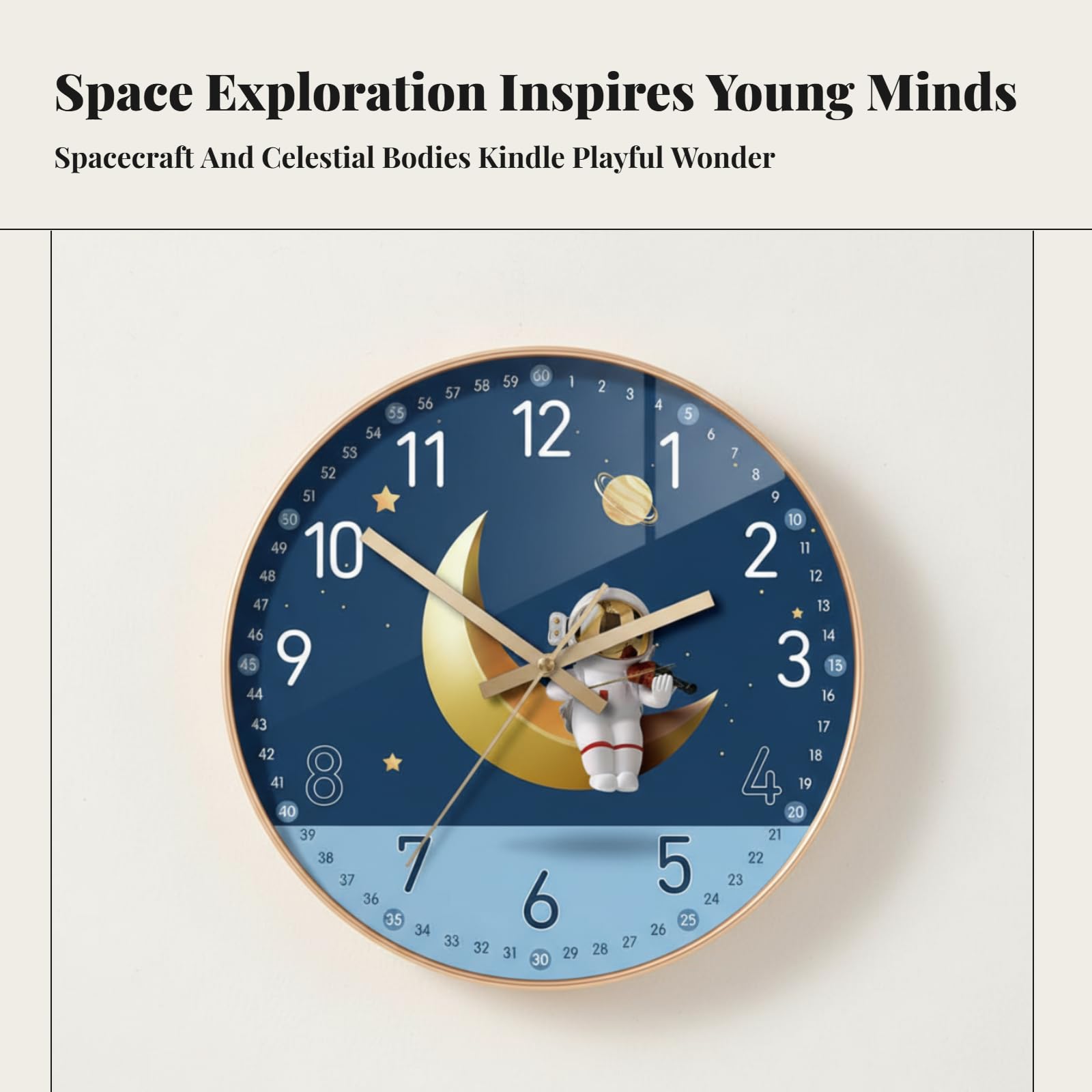 F Fityle Orologio da Parete Senza ticchettio Silenzioso 8" per cameretta dei Bambini, Astronauta Luna