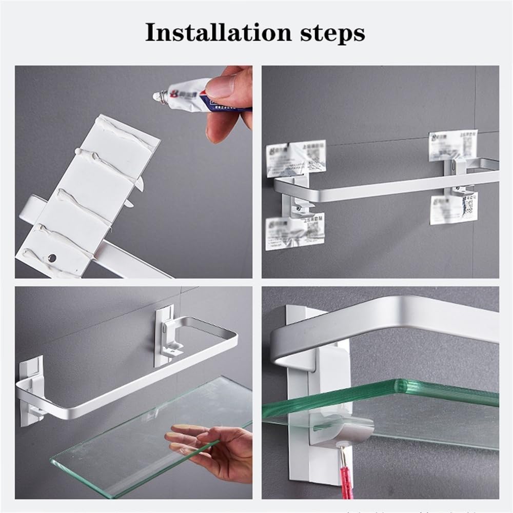 LUUYYI Estante de baño de cristal, estante de ducha de vidrio de 15.7 pulgadas con riel de aluminio, estante de ducha flotante sin taladrar, moderno estante de baño montado en la pared, estantes