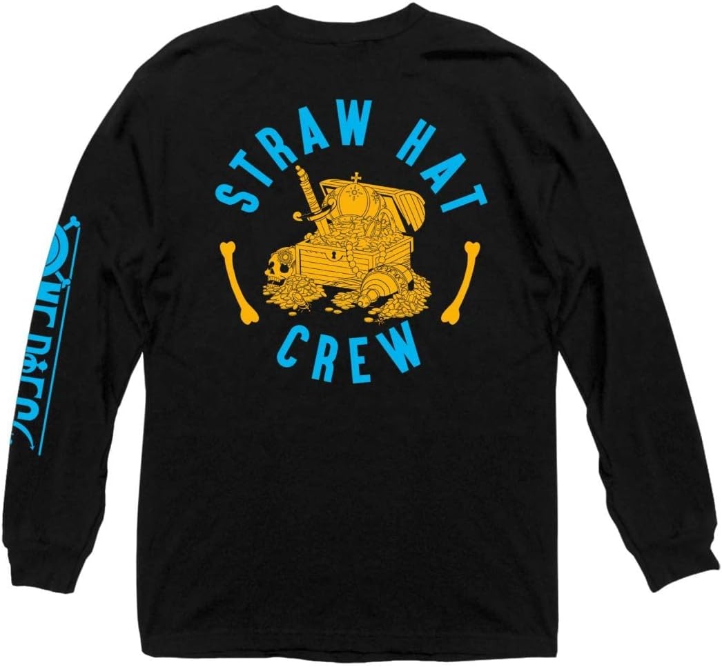 Ripple Junction One Piece Men’s Long Sleeve T-Shirt Straw Hat Crew Treasure Chest Anime Jolly Roger Logo Officially Licensed - Image 3