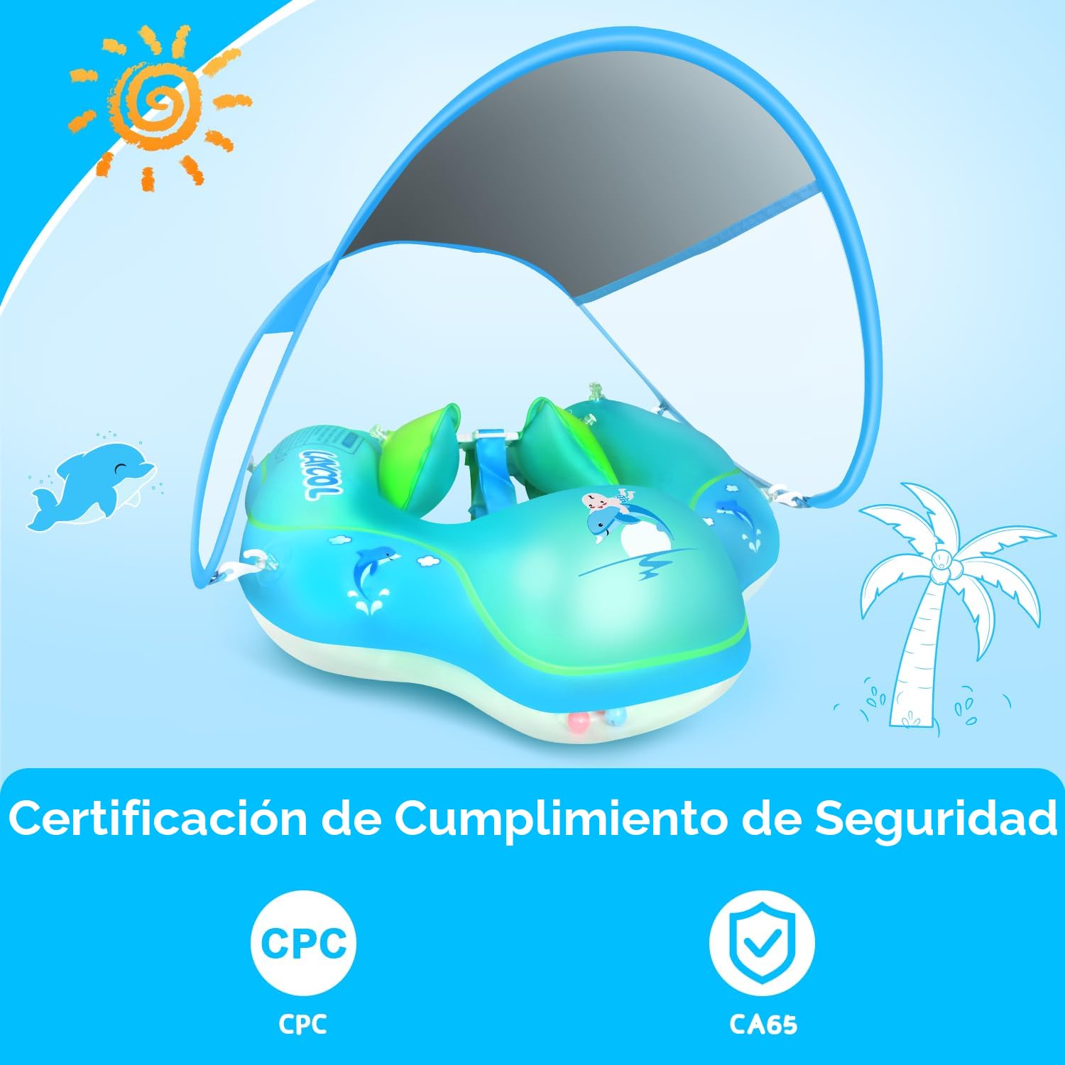 Flotador de Bebé Mambobaby con Cola antivuelco y toldo con protección solar UPF50 , No Inflable, 2 Posiciones de Nado, para bebés de 3-24 meses, unicornio - The Baby Club Costa Rica