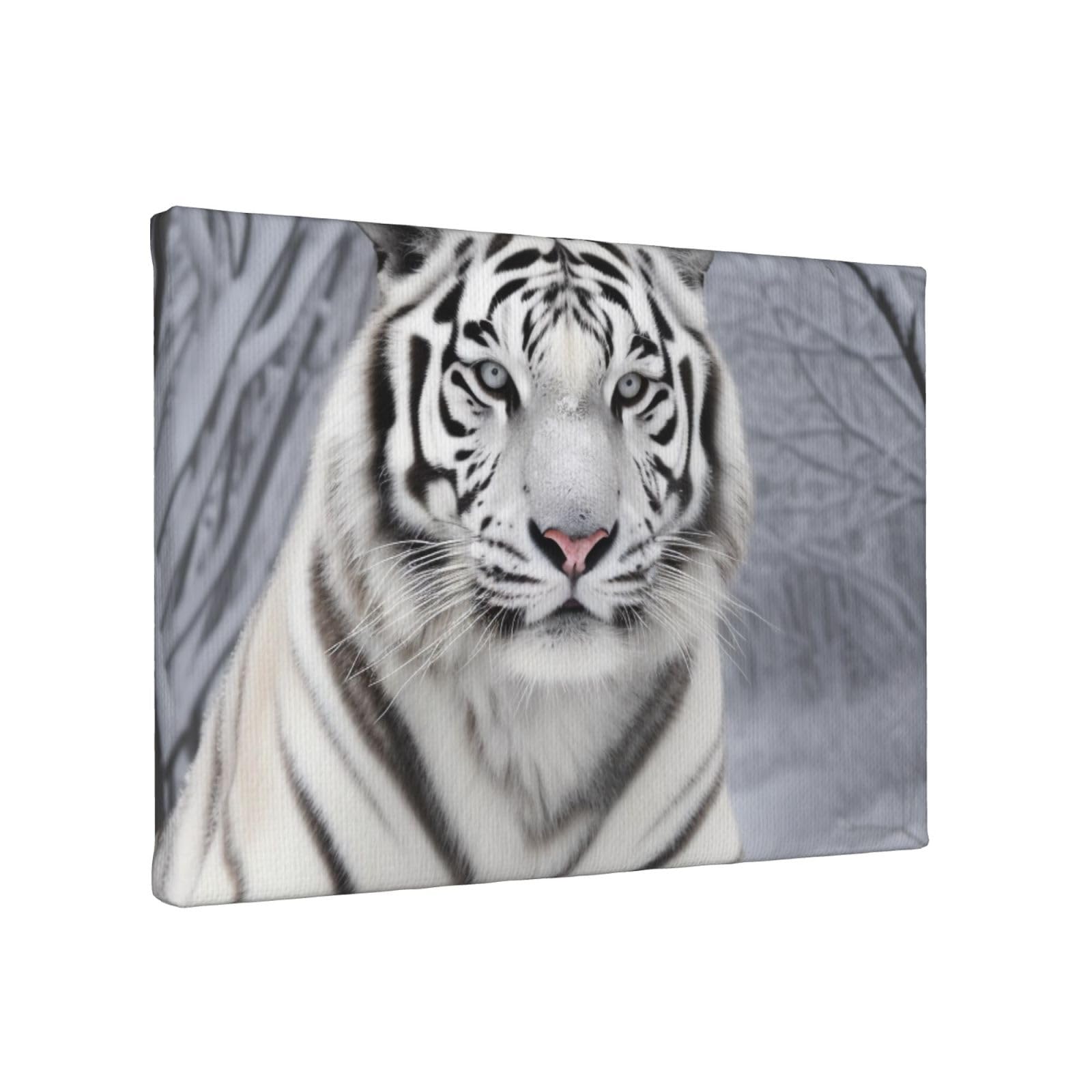 YKLJG White tiger in snow Printed Wall Art Canvas Painting 30x20 CM Wooden Framed Picture Painting Artwork Prints for Bedroom Kitchen Home Office Decor