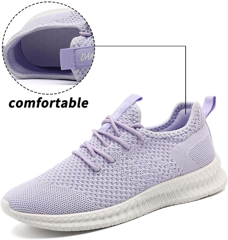 FUJEAK Womens Running Shoes Athletic Tennis Sports Sneakers Casual Slip on Walking Shoes Gym Workout Shoes Fashion Sneakers Non Slip Light_Purple Size 7.5 - Image 4