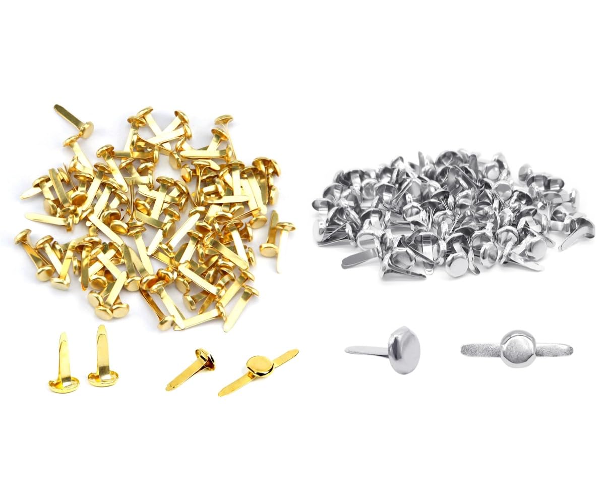Fermacampioni Ottonati 200 Pezzi, Clip in Metallo A Testa Tonda per Carta Scrapbooking