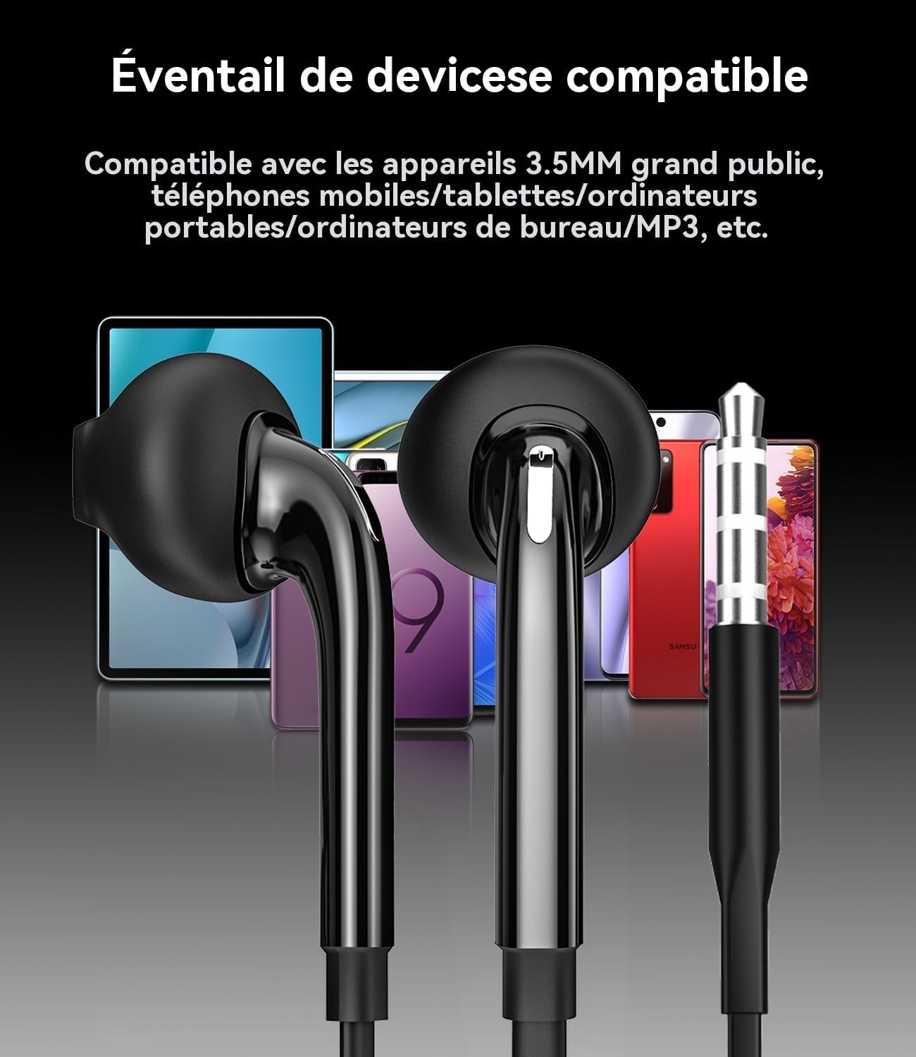 Écouteurs Filaire Jack 3.5mm(Lot de 2) Compatible avec Samsung Galaxy PC Casque AUX Audio Réducteur Bruit Auriculaires Stéréo Portable Musique Gaming Ordinateur Android MP3 pour Pad Phone