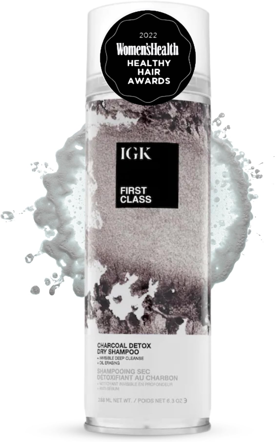 IGK First Class Charcoal Detox Dry Shampoo, Volumizing Spray for Oily Hair, Absorbs Oil + Odor, Invisible Finish with No White Residue on All Hair Colors, Talc-Free + Vegan, 6.3 Fl Oz