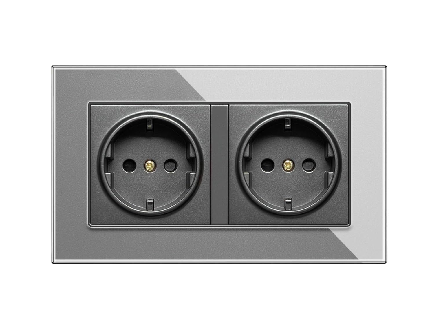 Standard Wall Socket, Tempered Grey Crystal Glass Panel,AC 110V~250V 146mm*86mm, 16A Power Wall Embedded Double Outlet(Double EU Socket)